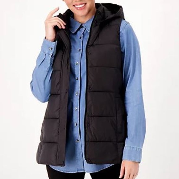 Susan Graver Jackets & Blazers - Susan Graver Weekend Water Resistant Quilted Vest w/ Zip Off Hood